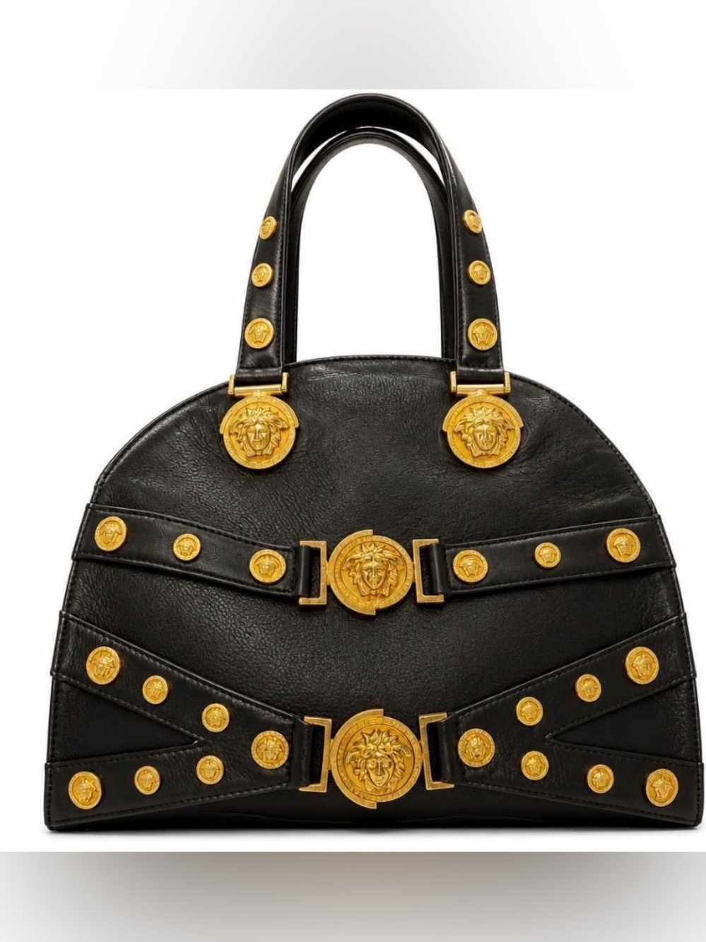 Versace Rare Tribute Medallion Black Leather Handbag